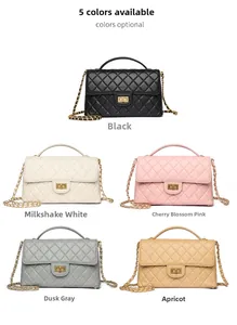 Five colors of chic quilted chain bags with rectangular metallic turn-lock closures