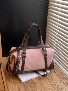 Vintage Patchwork Boston Bag Frosted PU Leather Tote For Women Large Capacity Shoulder Crossbody Bag With Silver Rivets