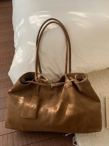 Vintage Large Capacity PU Tote Bag Women Retro Suede Look Minimalist Shoulder Bag with Matching Pouch Commute Handbag