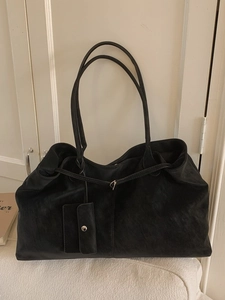 Retro black faux leather large capacity tote bag with matching mini pendant pouch for women
