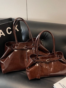 Vintage Large Capacity Soft PU Leather Tote Bag Casual Urban Shoulder Bag For Women Fashion Commuter Solid Color Handbag