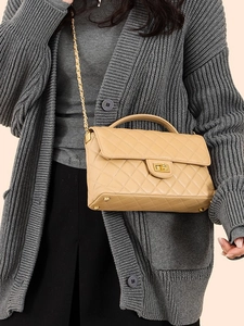 Fashion Quilted Sheepskin Shoulder Bag For Women Urban Minimalist Rhombic Pattern Chain Crossbody Bag Square Flap Handbag