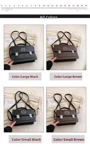 Detailed comparison of vintage school-style backpacks in black and brown and two sizes