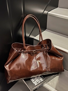 Large capacity vintage dark brown soft leather tote bag for casual commute use