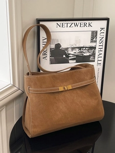 Borsa Tote Vintage in Pelle PU da Donna Grande Capacità Borsa a Tracolla Retro Con Cuciture a Contrasto Chiusura Girello