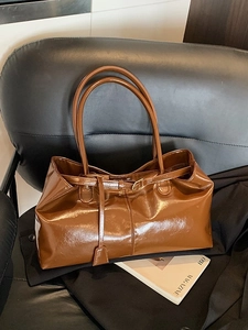 Vintage PU Leather Tote Bag For Women Large Capacity Oil Wax Texture Shoulder Underarm Bag Solid Color Casual Shopping Bag