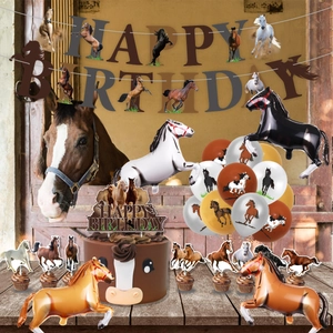 Paarden thema verjaardagsfeest decoratieset met banners, ballonnen en toppers