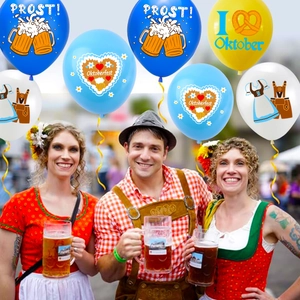 Ballons de fête Oktoberfest avec motifs traditionnels allemands et couleurs bleu blanc jaune