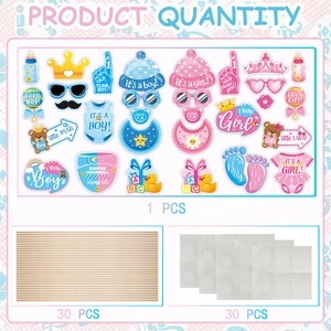 Gender reveal party props set with 25 pink and blue photo booth signs and sticks