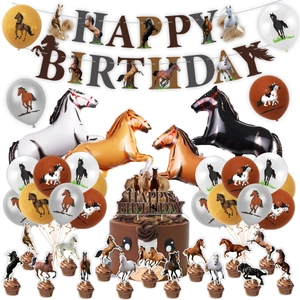 Paard Thema Verjaardagsfeest Decoratie Latex Ballonnen Aluminiumfolie Ballonnen Banner Taart Toppers Voor Western Cowboy Feest