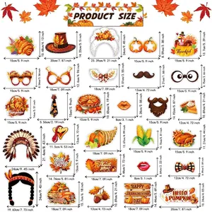 30-piece Thanksgiving party photo booth props set with turkey and pumpkin designs