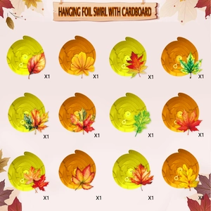 Thanksgiving hanging foil swirls with realistic autumn maple leaves for party decor