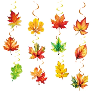 Thanksgiving autumn hanging swirl decorations with colorful maple leaf and oak leaf shapes