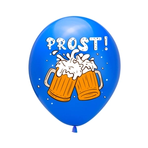 Ballon bleu d'Oktoberfest avec texte 'PROST!' et motifs de choppes de bière