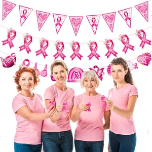 Pink ribbon breast cancer awareness party banners and decorative hanging kit for events