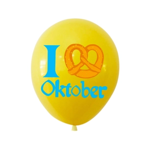 Détail du ballon jaune de l'Oktoberfest avec imprimé bleu et icône de bretzel festif