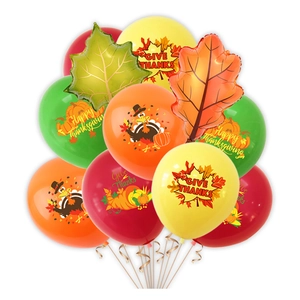 Thanksgiving party balloon set with turkey pumpkin prints and maple leaf foil balloons