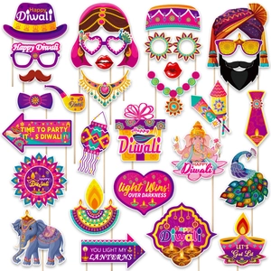 20-piece Diwali photo booth props kit with Ganesha masks and festive paper signs