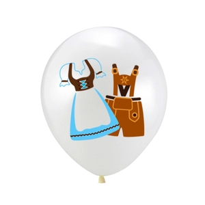 Détail de ballon blanc d'Oktoberfest avec motifs de Dirndl et Lederhosen traditionnels