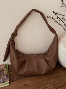Women's Large Capacity PU Leather Pleated Hobo Bag Korean Style Soft Shoulder Bag With Knotted Strap For Casual Daily Use