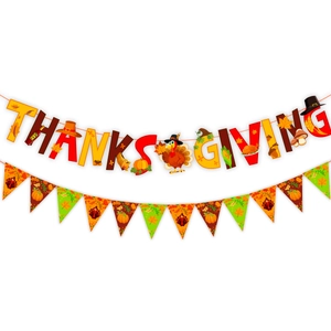 Detail of Thanksgiving banner kit featuring turkey and pumpkin designs on white background
