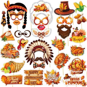 Detailed set of 20+ Thanksgiving photo booth props with turkey and pumpkin designs