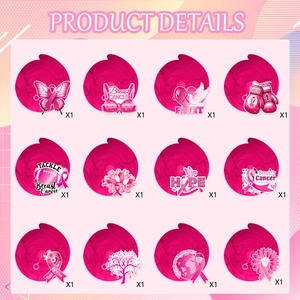 Detailed set of 12 breast cancer awareness hanging decorations in various pink designs