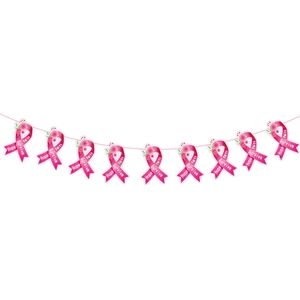 Pink ribbon breast cancer awareness banner with floral patterns and inspiring hope text