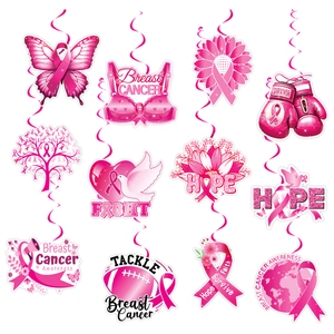 Pink ribbon breast cancer awareness hanging swirls set with hope and survivor charms