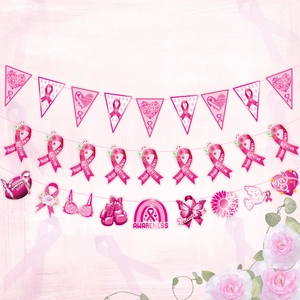 Pink Ribbon Breast Cancer Awareness Banner Hope Faith Survive Theme Charity Event Party Wall Hanging Decoration