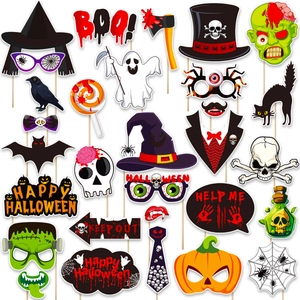 Juego de 30 Accesorios para Fotomatón de Halloween Con Sombrero de Bruja Calabaza Esqueleto Decoración de Fiesta para Halloween