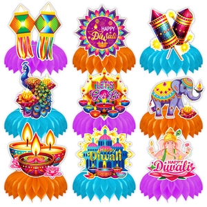 Diwali Honingraat Tafeldecoratie Indiase Festival Karton Ganesha Diya Olifant Patronen Feestartikelen