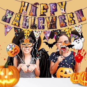 Kit déco fête Halloween avec bannières Happy Halloween et accessoires photo amusants