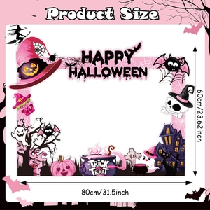 Rosa Halloween Fotoreahmen mit Hexe und Geist, Größe 80x60cm für lustige Party-Deko