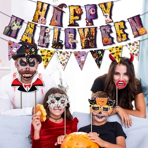 Kit de décoration de fête d'Halloween avec bannières et accessoires de photo amusants