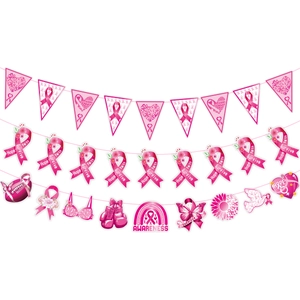 Roze lint borstkankerbewustzijn banners met Hope en Faith decoraties voor themafeest