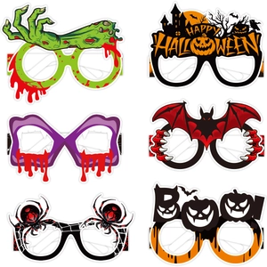 Set dettagliato di 6 occhiali di carta per Halloween con zucche e temi spaventosi