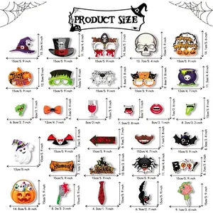 Kit d'accessoires photo Halloween avec dimensions pour chapeaux et citrouilles