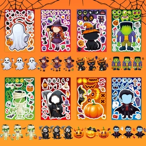 DIY Halloween pumpkin ghost stickers set with 8 spooky designs for kids party fun