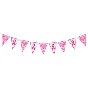 Roze banner voor borstkankerbewustzijn met survivor-tekst en strikpatronen