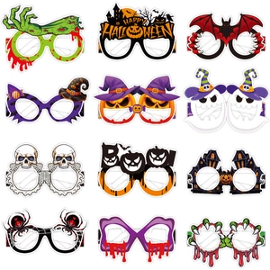 Set di 12 occhiali di carta di Halloween con motivi di zucca fantasma e pipistrello