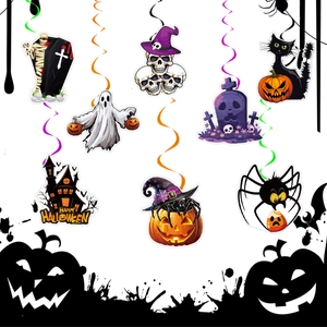 Detailed Halloween swirl decorations with mummy, ghost, and pumpkin cardstock hanging set