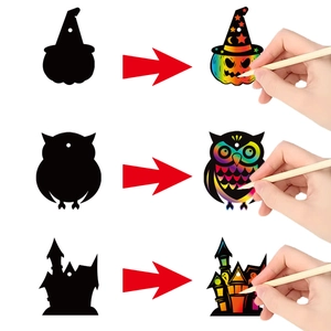 Kit de cartes à gratter Halloween avec citrouille, hibou et château pour décoration