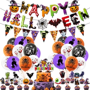 Set di Decorazioni per Feste di Halloween Banner Happy Halloween Bandiera a Triangolo Palloncini in Lattice Decorazioni per Torte per Feste