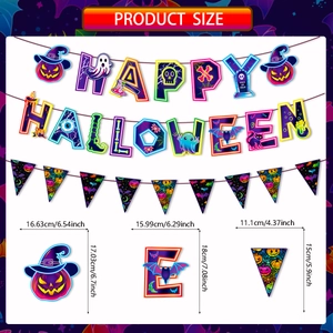 Set di striscioni neon per Halloween con lettere Happy Halloween e icone di zucca