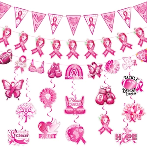 Breast Cancer Awareness Pink Ribbon Party Decorations Banner Spiral Hanging Ornaments Hope Survivor Faith Charity Decor