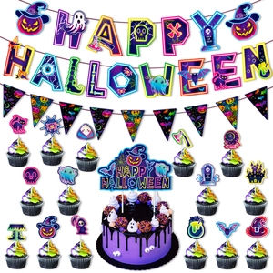 Set decorazioni festa Halloween con striscione Happy Halloween e topper per cupcake