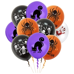 Halloween Latex Balloon Set Blood Handprint Spider Skeleton Black Cat Happy Halloween Printed Round Party Decoration Balloons