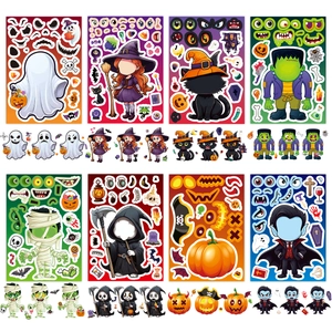 Halloween DIY Cartoon Character Sticker Set Assorted Pumpkin Ghost Witch Bat Face Puzzle Decorative Stickers For Kids Party Decoration