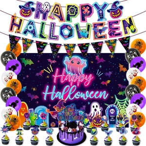 Decorazioni per Feste di Halloween al Neon Sfondo Bandiera Happy Halloween Palloncini Topper per Torte Articoli Festivi